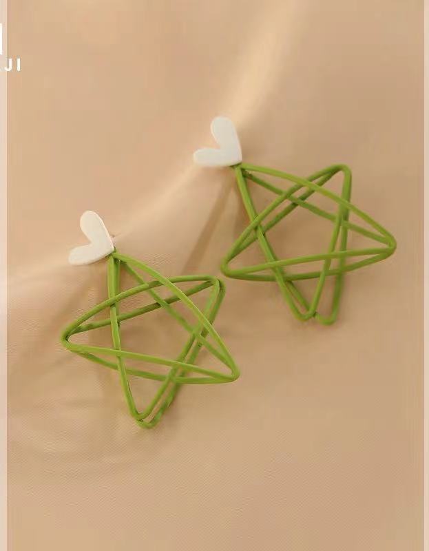 Wholesale Blue hollow five-pointed star silver needle earrings